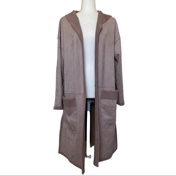 B New York Faux Suede Oversized Hooded Coat in Dusty Blush Size Medium NWT - Picture 3 of 11